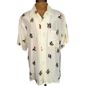 Brioni Multicolor Geometric Print Button-Up Shirt Men's L Camp Made in Italy